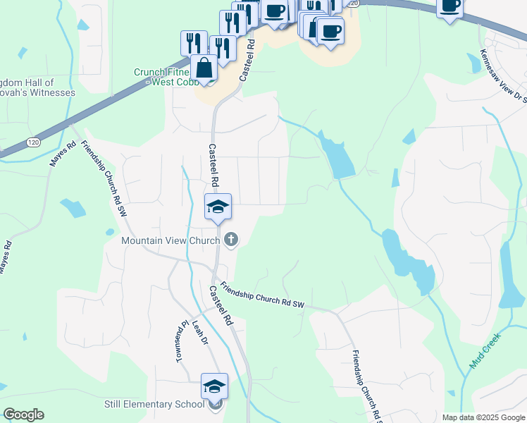 map of restaurants, bars, coffee shops, grocery stores, and more near 3735 Somerset Drive Southwest in Marietta