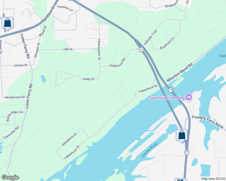 map of restaurants, bars, coffee shops, grocery stores, and more near 207 Hummingbird Way in Rainbow City