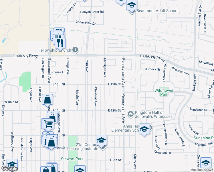 map of restaurants, bars, coffee shops, grocery stores, and more near 1001 East 13th Street in Beaumont
