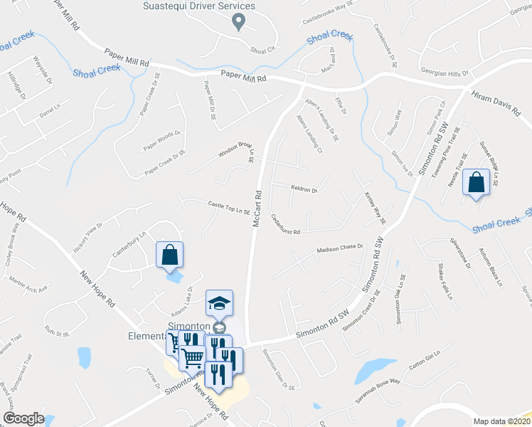 map of restaurants, bars, coffee shops, grocery stores, and more near 285 Cedarhurst Road in Lawrenceville