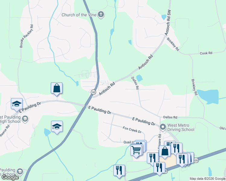 map of restaurants, bars, coffee shops, grocery stores, and more near 208 Antioch Road in Dallas