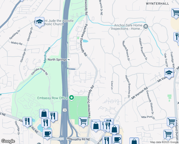 map of restaurants, bars, coffee shops, grocery stores, and more near 104 Glentown Way in Atlanta