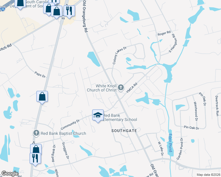 map of restaurants, bars, coffee shops, grocery stores, and more near 648 Old Orangeburg Road in Lexington