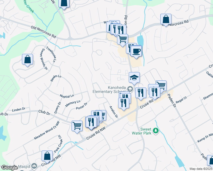 map of restaurants, bars, coffee shops, grocery stores, and more near 2800 Herrington Woods Court in Lawrenceville