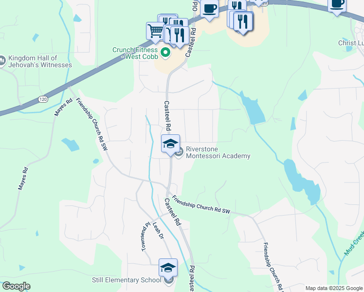 map of restaurants, bars, coffee shops, grocery stores, and more near 3785 Somerset Drive Southwest in Marietta