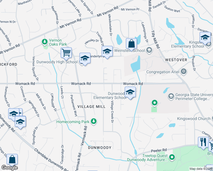 map of restaurants, bars, coffee shops, grocery stores, and more near 4955 Mill Stream Court in Dunwoody