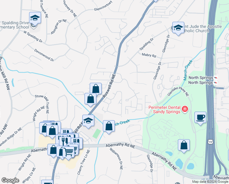 map of restaurants, bars, coffee shops, grocery stores, and more near 6903 Roswell Road Northeast in Sandy Springs
