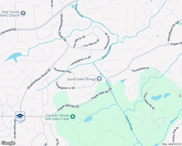 map of restaurants, bars, coffee shops, grocery stores, and more near 380 Lamplighter Lane Southeast in Marietta