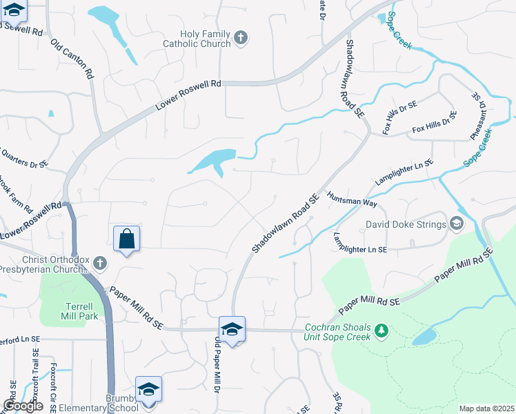 map of restaurants, bars, coffee shops, grocery stores, and more near 350 Somerset Lane Southeast in Marietta