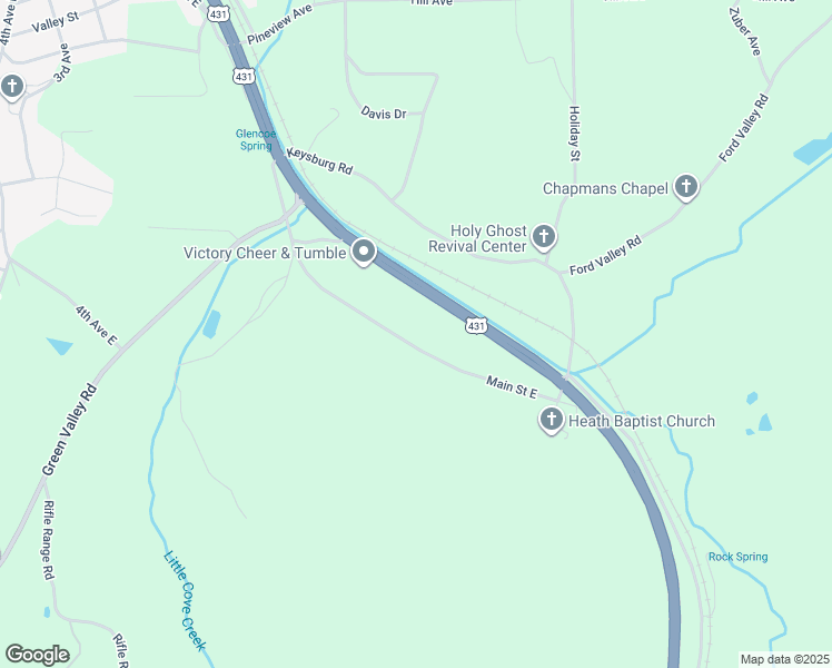 map of restaurants, bars, coffee shops, grocery stores, and more near 727 Main Street East in Gadsden