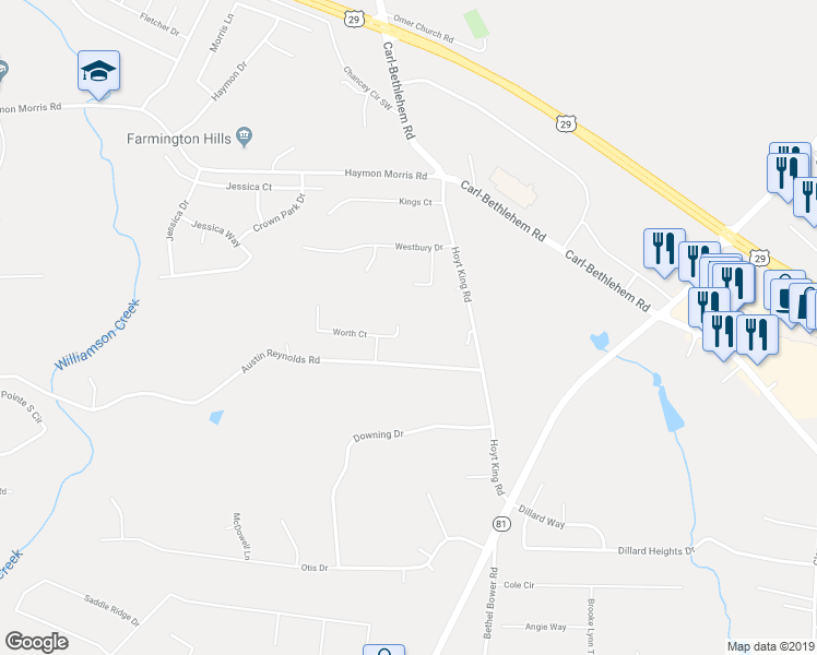 map of restaurants, bars, coffee shops, grocery stores, and more near 702 Worth Court in Bethlehem