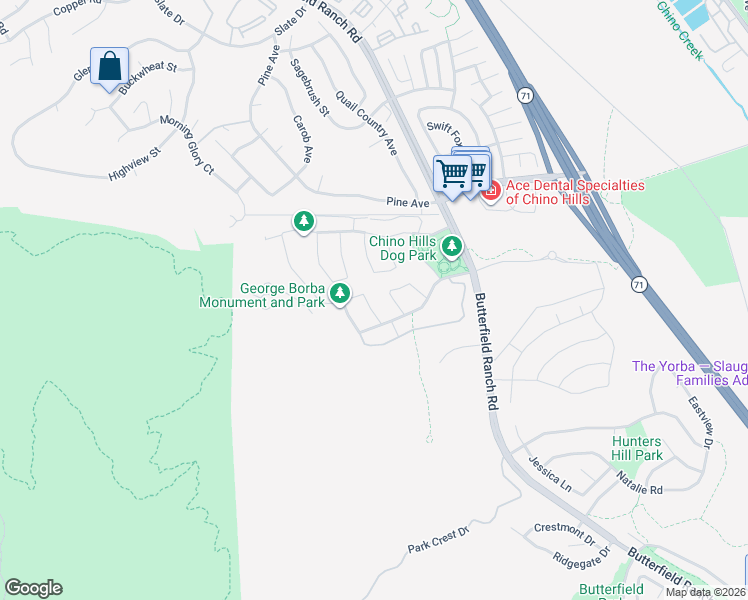 map of restaurants, bars, coffee shops, grocery stores, and more near 17065 Branco Drive in Chino Hills