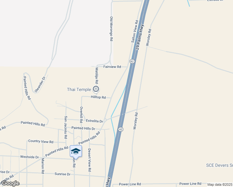 map of restaurants, bars, coffee shops, grocery stores, and more near California 62 in Desert Hot Springs