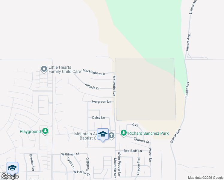 map of restaurants, bars, coffee shops, grocery stores, and more near 4038 Hillside Drive in Banning