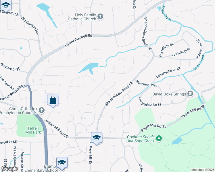 map of restaurants, bars, coffee shops, grocery stores, and more near 350 Somerset Lane Southeast in Marietta