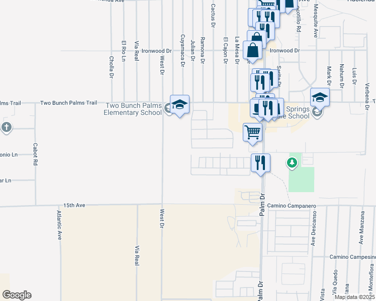 map of restaurants, bars, coffee shops, grocery stores, and more near 14565 West Agua Dulce Drive in Desert Hot Springs