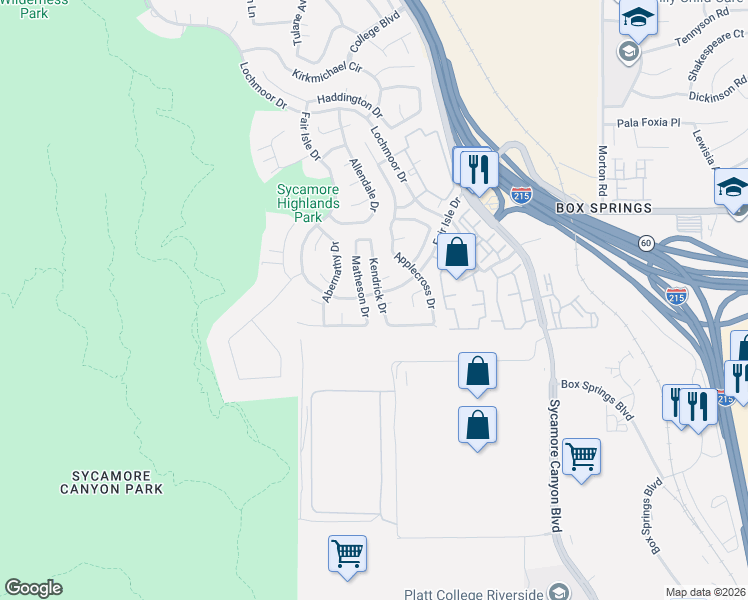 map of restaurants, bars, coffee shops, grocery stores, and more near 1511 Moor Court in Riverside
