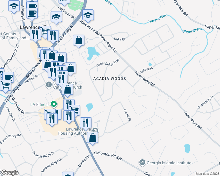 map of restaurants, bars, coffee shops, grocery stores, and more near 87 Floyd Street in Lawrenceville