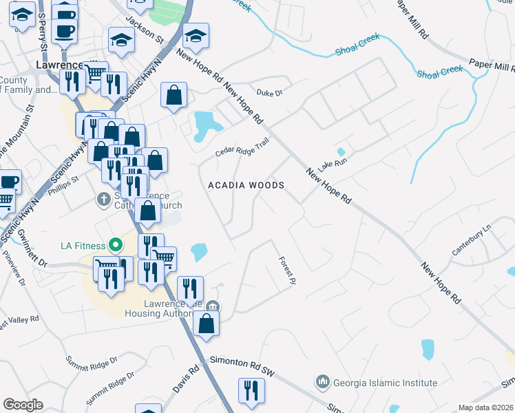 map of restaurants, bars, coffee shops, grocery stores, and more near 86 Floyd Street in Lawrenceville