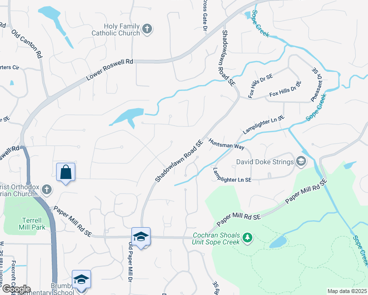 map of restaurants, bars, coffee shops, grocery stores, and more near 370 Shadowlawn Rd SE in Marietta