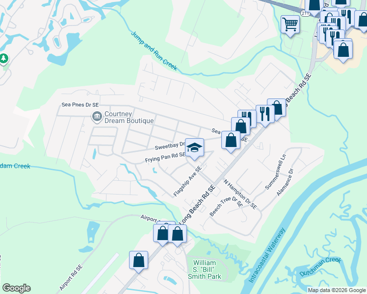 map of restaurants, bars, coffee shops, grocery stores, and more near 4441 Sweetbay Drive Southeast in Southport