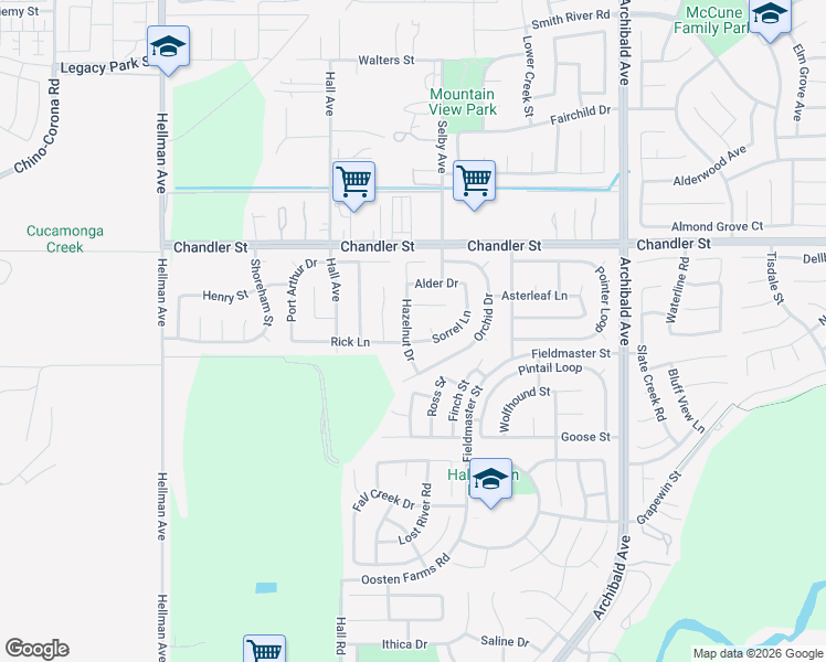 map of restaurants, bars, coffee shops, grocery stores, and more near 7944 Hazelnut Drive in Corona