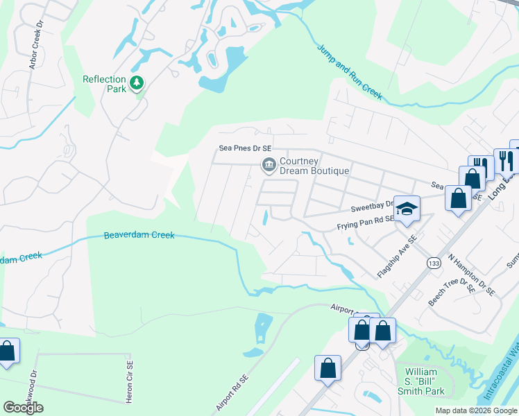 map of restaurants, bars, coffee shops, grocery stores, and more near 4231 Cherry Laurel Lane Southeast in Southport