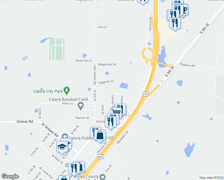 map of restaurants, bars, coffee shops, grocery stores, and more near 1173 Wild Indigo Circle in Calera