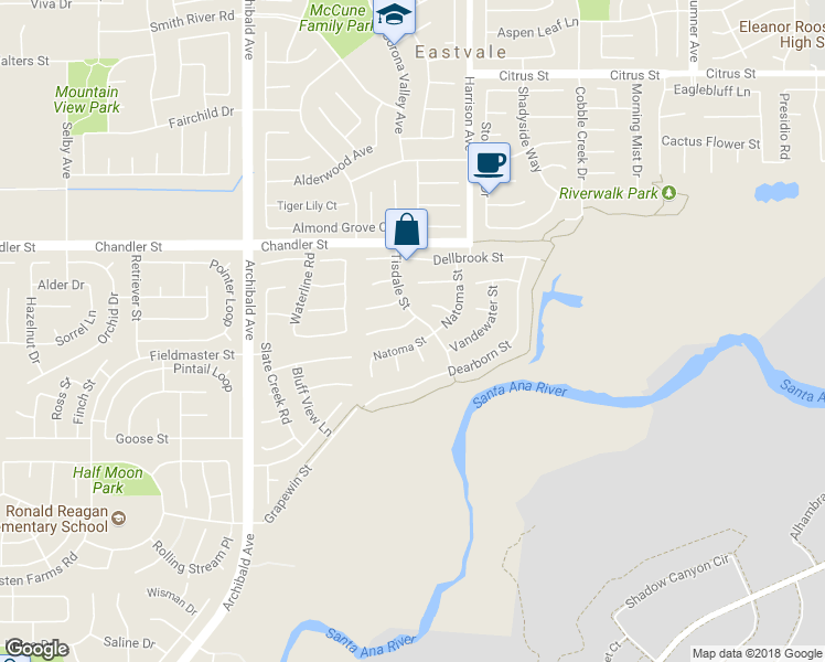 map of restaurants, bars, coffee shops, grocery stores, and more near 13907 San Aliso Court in Corona