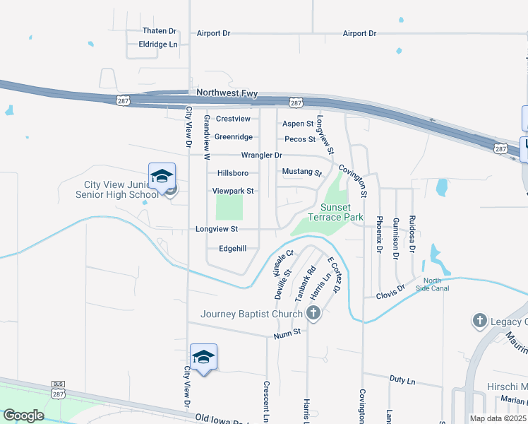 map of restaurants, bars, coffee shops, grocery stores, and more near 1609 Grandview East in Wichita Falls