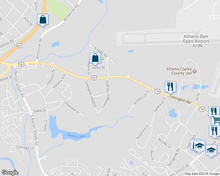 map of restaurants, bars, coffee shops, grocery stores, and more near 418 Lexington Heights in Athens