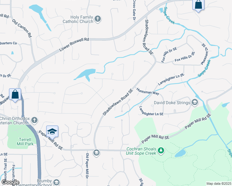 map of restaurants, bars, coffee shops, grocery stores, and more near 370 Shadowlawn Road Southeast in Marietta