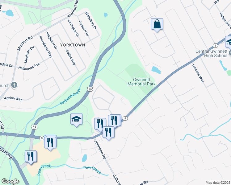 map of restaurants, bars, coffee shops, grocery stores, and more near 1022 Noble Oak Court in Lawrenceville
