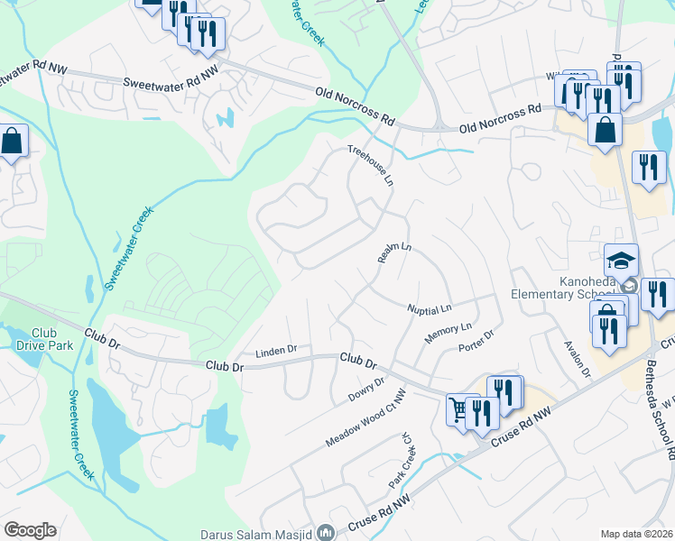map of restaurants, bars, coffee shops, grocery stores, and more near 3055 Clipper Court in Lawrenceville