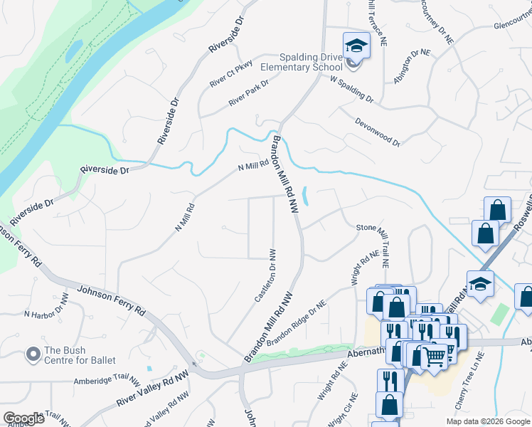 map of restaurants, bars, coffee shops, grocery stores, and more near 6895 Heathfield Drive Northwest in Atlanta