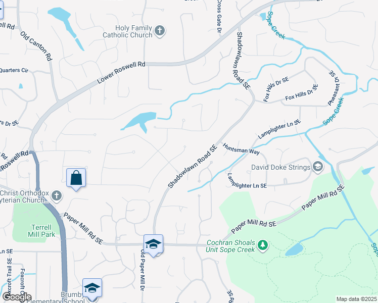 map of restaurants, bars, coffee shops, grocery stores, and more near 370 Shadowlawn Road Southeast in Marietta