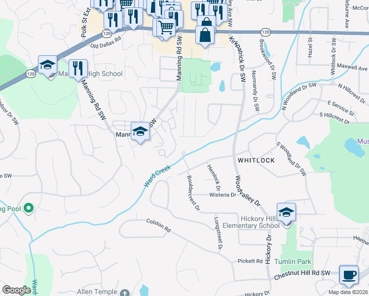 map of restaurants, bars, coffee shops, grocery stores, and more near 1005 Cannon Gate Crossing in Marietta