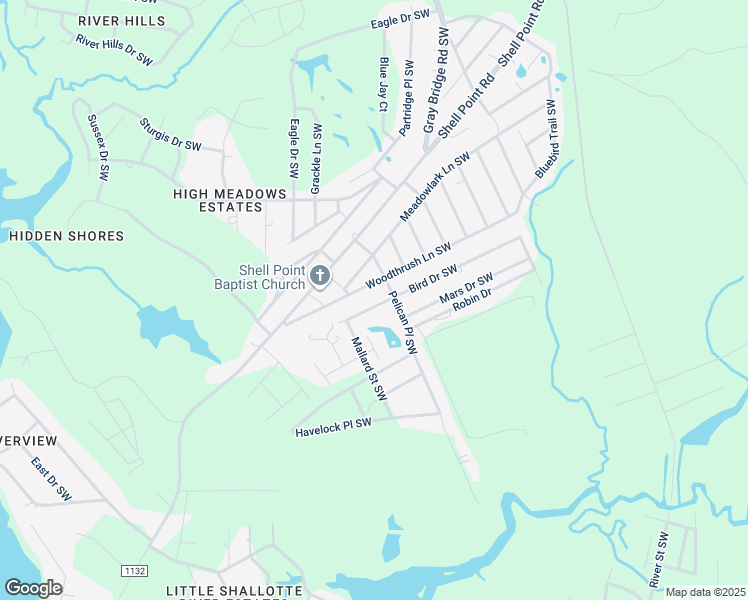 map of restaurants, bars, coffee shops, grocery stores, and more near 3018 Bird Drive Southwest in Shallotte