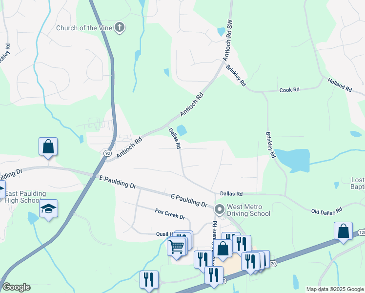 map of restaurants, bars, coffee shops, grocery stores, and more near 1369 Dallas Road in Dallas
