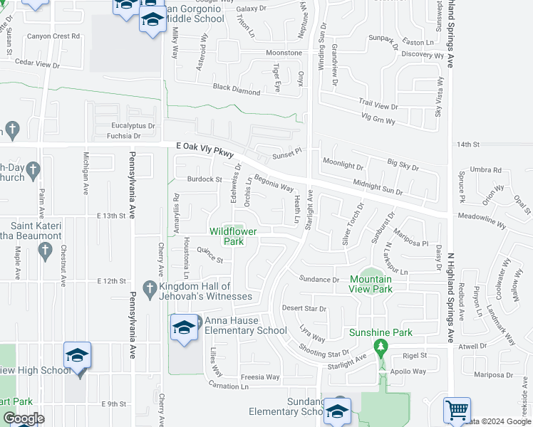 map of restaurants, bars, coffee shops, grocery stores, and more near 1453 Veronica Court in Beaumont