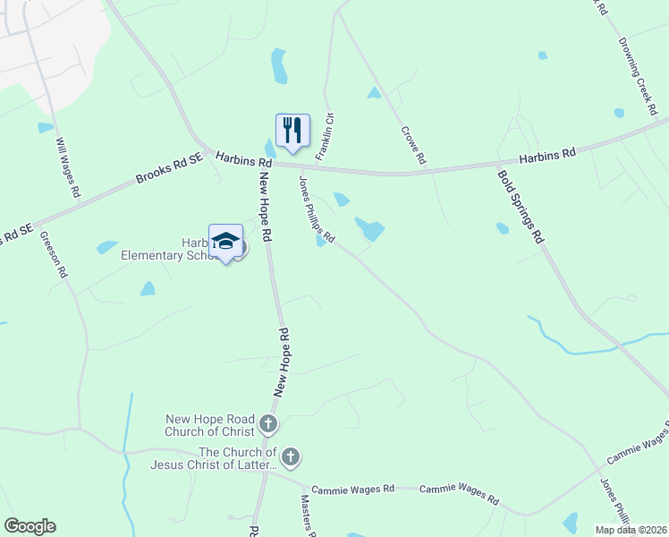map of restaurants, bars, coffee shops, grocery stores, and more near 2085 Jones Phillips Road in Dacula