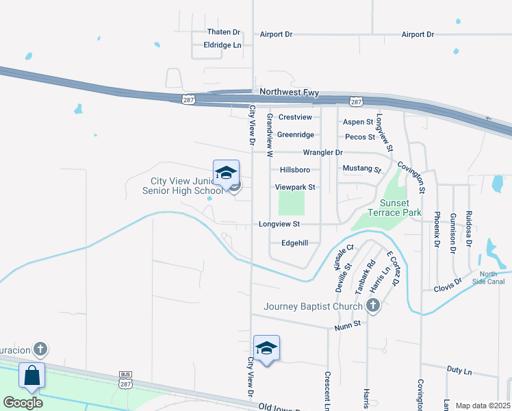 map of restaurants, bars, coffee shops, grocery stores, and more near 1609 City View Drive in Wichita Falls