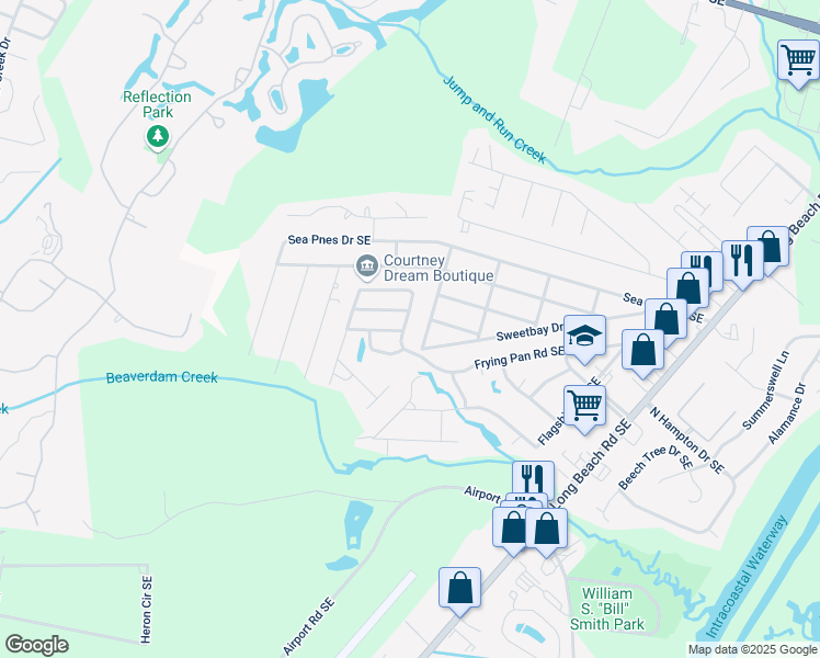 map of restaurants, bars, coffee shops, grocery stores, and more near 4294 Cherry Laurel Lane Southeast in Southport