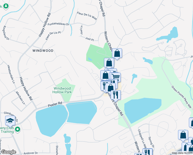 map of restaurants, bars, coffee shops, grocery stores, and more near 3086 Branham Drive in Dunwoody