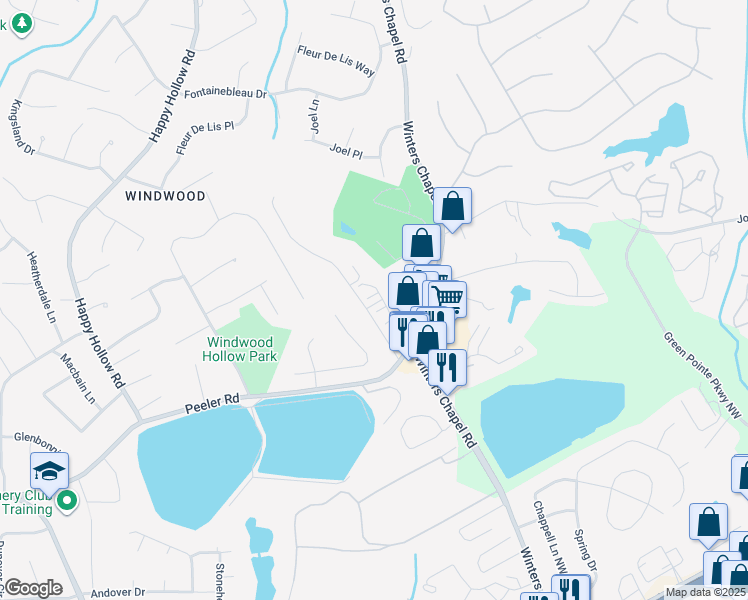 map of restaurants, bars, coffee shops, grocery stores, and more near 3086 Branham Drive in Dunwoody