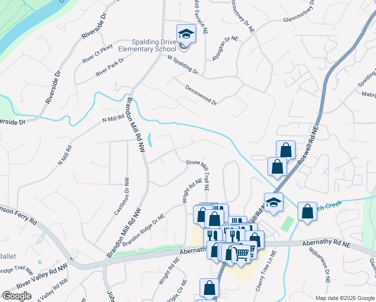 map of restaurants, bars, coffee shops, grocery stores, and more near 175 Mark Trail Northwest in Atlanta