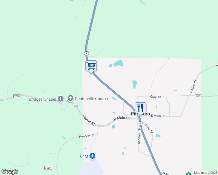 map of restaurants, bars, coffee shops, grocery stores, and more near 167 Mississippi 9 in Pittsboro