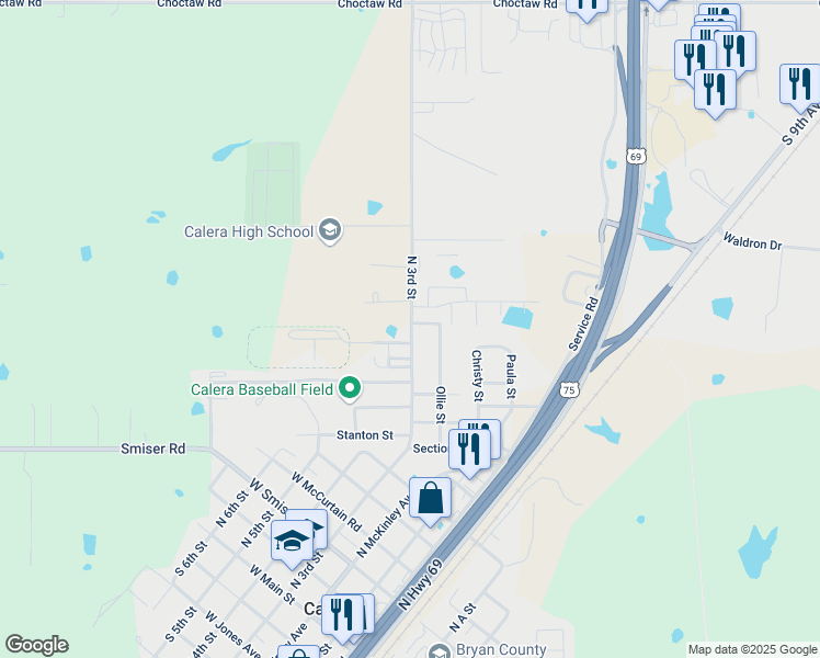 map of restaurants, bars, coffee shops, grocery stores, and more near Donell Drive in Calera