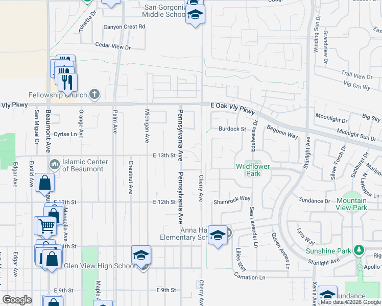 map of restaurants, bars, coffee shops, grocery stores, and more near 1308 Pennsylvania Avenue in Beaumont