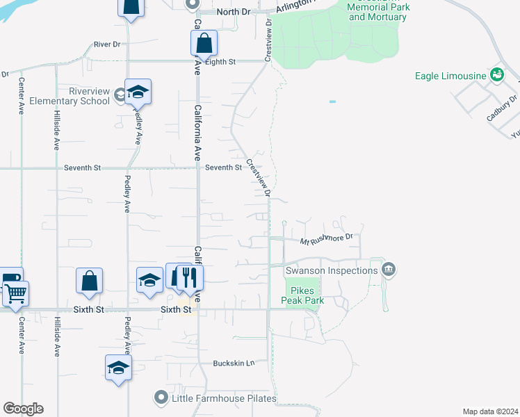 map of restaurants, bars, coffee shops, grocery stores, and more near 4232 Crestview Drive in Norco